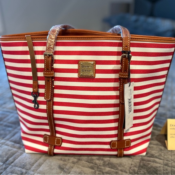 Dooney & Bourke Striped Red and White Tote - Picture 1 of 12